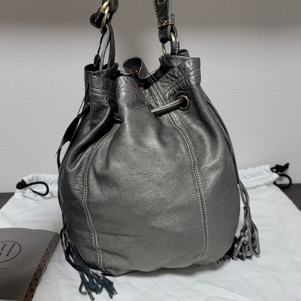 Hayden Harnett Salina Drawstring Pewter Bucket Shoulder Bag NWT - Picture 2 of 6